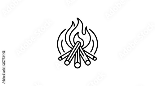 Stylized campfire with logs line icon.