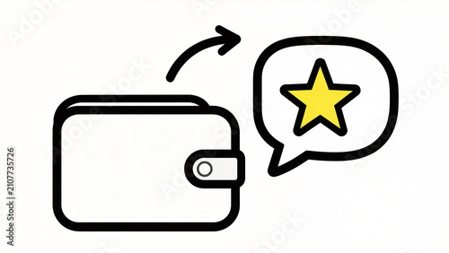 Wallet with star icon in speech bubble symbolizing rewards or achievements