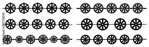 Photos Religious Dharma wheel horizontal borders and decorative dividers in silhouette