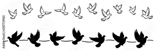 Canvas Print Peace dove birds flying in rows as spiritual border patterns for christian desig