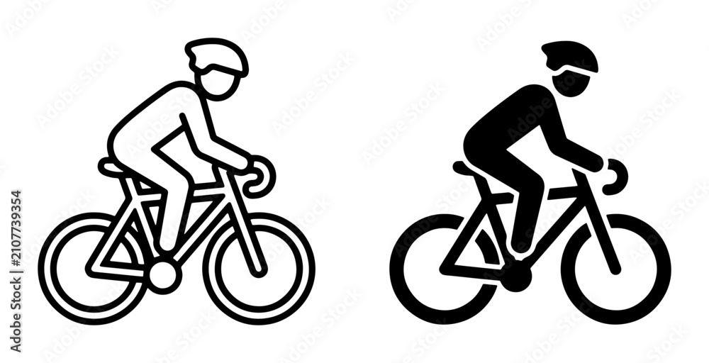 Obraz premium Cyclist Icons, Bicycle Rider Silhouette, Sport and Fitness Vector Graphics, Cycling Activity Symbols, Two Tone Design