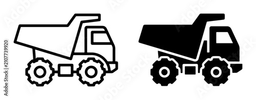 Obraz na plátne Dump Truck Icons, Heavy Machinery Vector Graphics, Construction Vehicle Symbols,