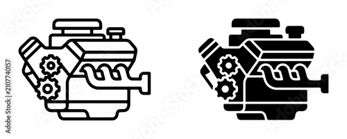 Fotografie Engine Icons, Internal Combustion Power Unit Graphics, Automotive Motor Symbols,