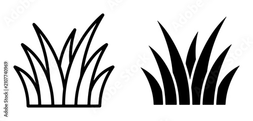 Cuadro en lienzo Grass Clumps Vector Icons: Outline and Silhouette, Nature Elements for Design