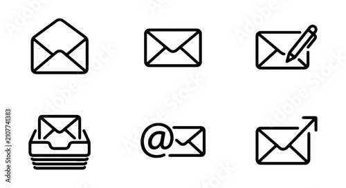 Tableau sur toile Email Icons Set: Envelopes, Mailbox, Pen, @ Symbol, Outgoing Mail, Vector Graphi