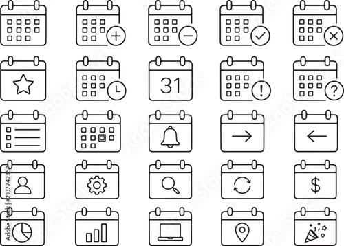 Set of sketch style calendar icons for time management and planning