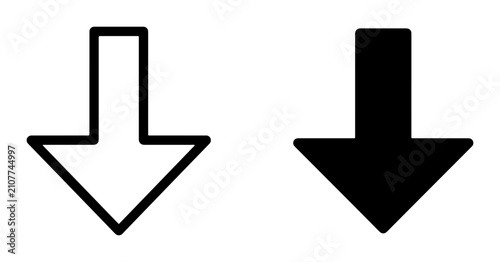 Bild auf Leinwand Simple Down Arrow Icons, Vector Set: Black and White Directional Symbols for Nav