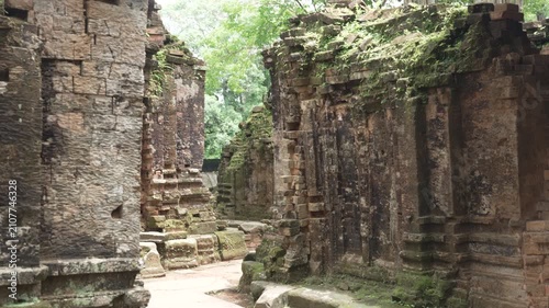 Ancient Stone Corridor Inside Koh Ker Temple Ruins, Cambodia