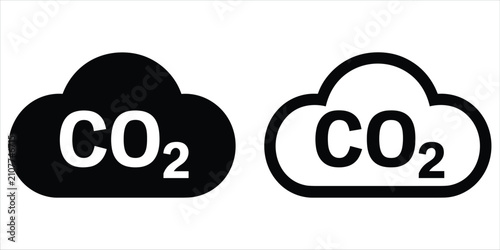 Konstfotografi Two co2 cloud one black filled and one white outline, symbolizing carbon dioxide