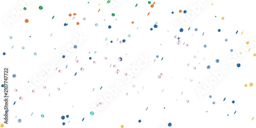Konstfotografi Bright Celebration Background with Yellow, Blue, and Magenta Confetti on White