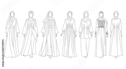 Bild auf Leinwand Women wearing different long dresses.