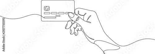 Bild auf Leinwand Continuous One Line Hand Holding Credit Card Illustration for Cashless Payment a