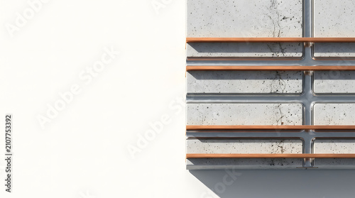 Minimalist architectural background with concrete texture wood slats and metal accents