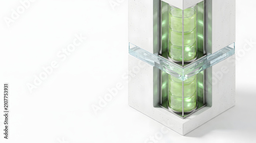 Futuristic green energy storage cell 3D render on white background