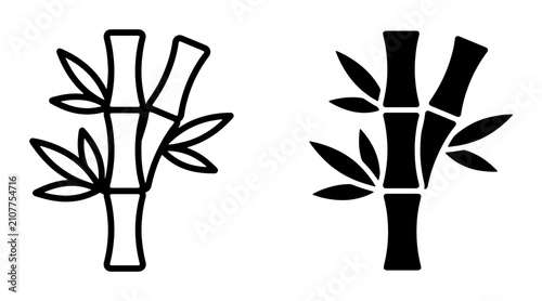 Bamboo Plant Icons, Simple Outline and Solid Fill Vector Graphics, Natural Greenery and Organic Elements for Design