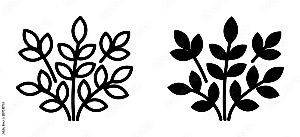 Fototapeta premium Minimalist Plant Icons, Botanical Vector Graphics, Leafy Branch Silhouettes, Organic Design Elements, Nature Motifs