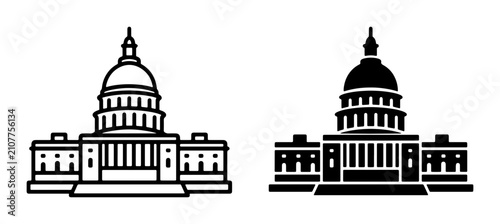 Government Building Icons, Capitol Dome Silhouette, Civic Architecture Vector Set, Political Landmark Graphics