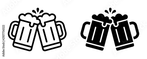 Schilderij op canvas Cheers Beer Mugs Icon Set, Two Toasting Beer Glasses, Celebration Beverage Vecto