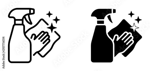 Obraz na płótnie Cleaning Icons, Spray Bottle and Wiping Cloth, Hygiene and Sanitation Symbols, S