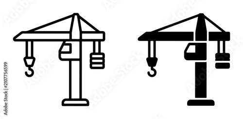 Bild auf Leinwand Construction Crane Icons, Heavy Machinery Vector Graphics, Industrial Lifting Eq