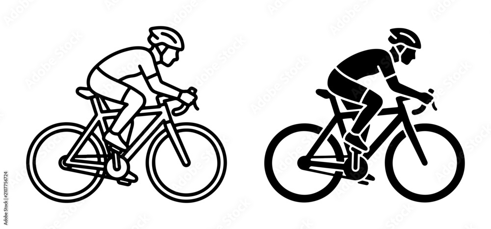 Obraz premium Cyclist Silhouette Vector Set, Road Bike Rider Icons, Sport and Fitness Graphics, Black and White Line Art