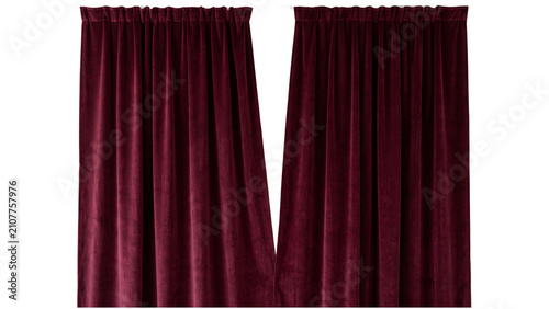 Foto Pair of dark red velvet stage curtains isolated on transparent background, class