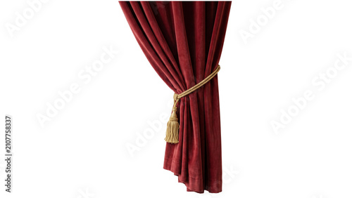 Schilderij op canvas Red velvet curtain tied with gold rope tassel on transparent background, luxury