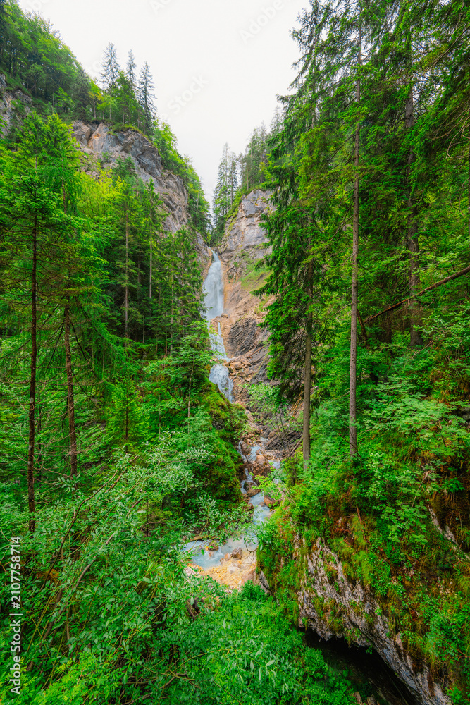Obraz premium Spodnji Martuljški slap or Martuljski waterfall in Gorenjska, near Kranjska Gora in Slovenia