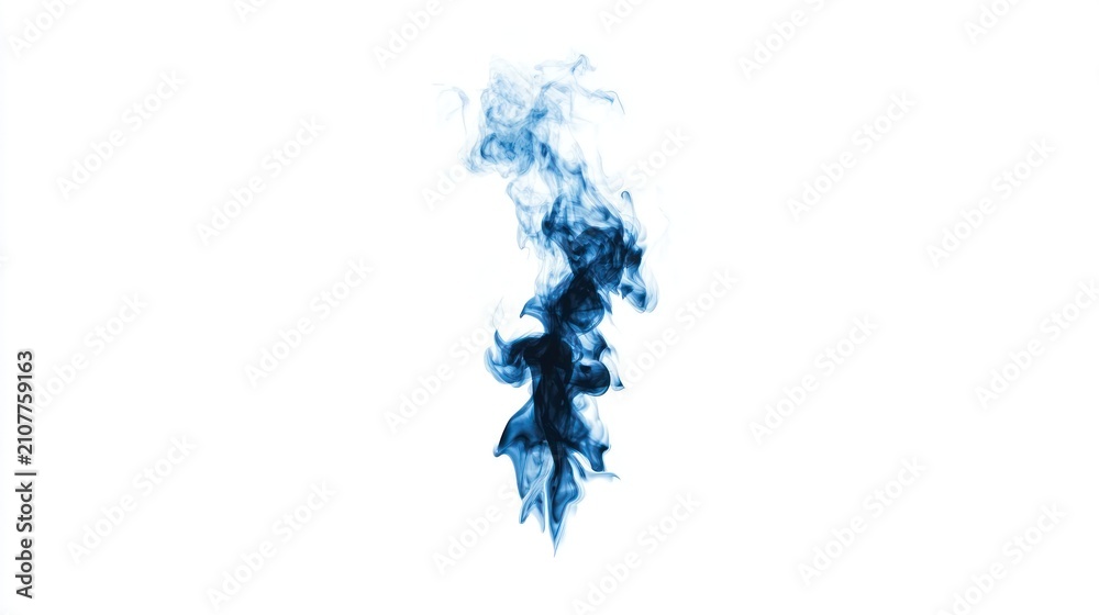Fototapeta premium Blue smoke plume isolated on white background