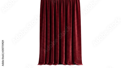 Full length red velvet curtain panel with vertical folds and elegant texture for theatrical stage entrance isolated on transparent background luxury fabric backdrop