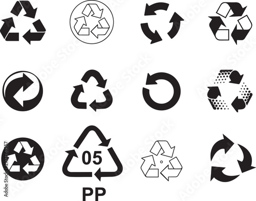  Recycle icon collection with circular recycling arrows environmental