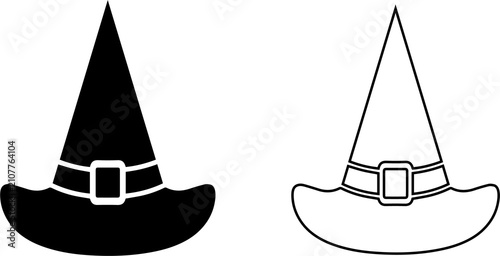 Witch hat illustrations solid black and line art versions