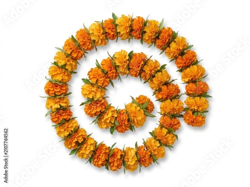 Marigold Garland Spiral on White Background