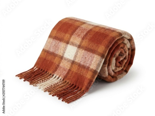 Cozy Plaid Wool Scarf in Rust and Cream
