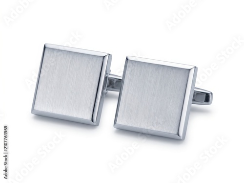Silver Square Cufflinks on White Background
