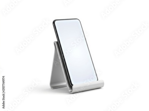 Minimalist Smartphone on White Desktop Stand