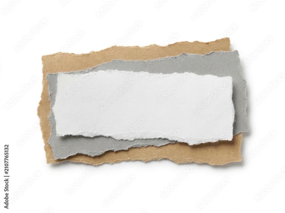 Fototapeta premium Layered Torn Paper Strips on White Background