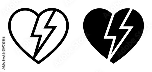 Obraz na płótnie Broken Heart Icons, Black and White Vector Graphics, Symbolizing Sadness, Pain,