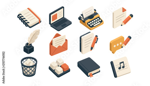 Konstfotografi Flat Design Stationery and Office Supplies Icons Set.