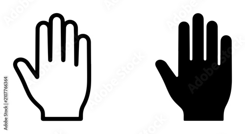 Foto Hand Icons, Stop Gesture Vector Set, Open Palm Symbols, Black and White Silhouet