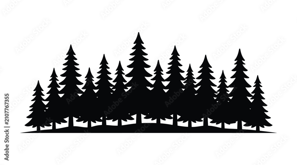 Fototapeta premium Coniferous tree silhouette against a white background graphic design element