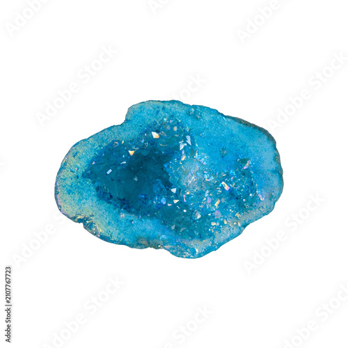 Картината върху платно Bright blue crystal geode specimen on white background