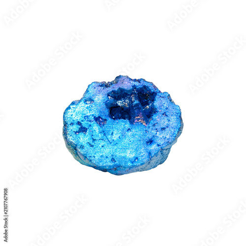 Polished blue geode specimen isolated on a white background