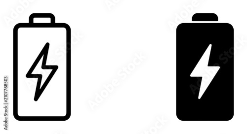 Battery Icon Set, Power Symbol Vector Graphics, Energy Charge Indicator, Electrical Charge Symbol, Rechargeable Battery Icons