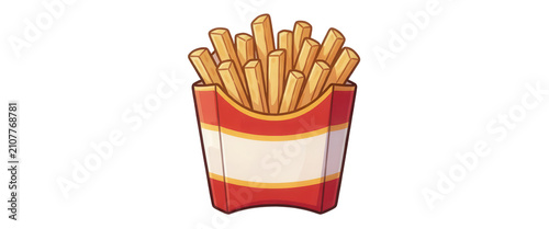 French Fries in Red and White Striped Paper Container Transparent Background