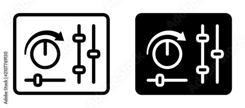 Foto Audio Mixer Controls Icon Set, Soundboard Sliders and Knob Vector Graphics, Musi