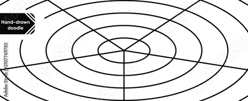 Hand Drawn Animated Concentric Circles with Intersecting Radial Lines on White Background