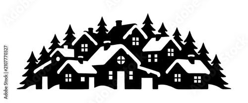 Winter Village Silhouette Transparent Background