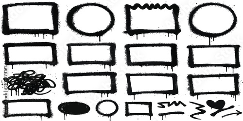 Konstfotografi Black spray paint graffiti frame shapes and drip elements collection with graffi