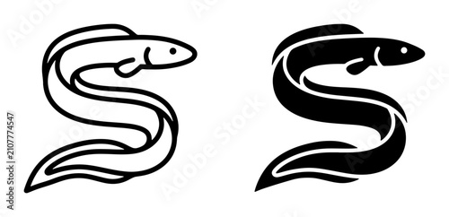 Eel Icons, Marine Life Vector Graphics, Black and White Aquatic Animal Illustrations for Seafood and Ocean Themes